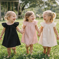 Robe Fille Sans Manches Col Rond En Lin – Couleur Abricot Style Mignon