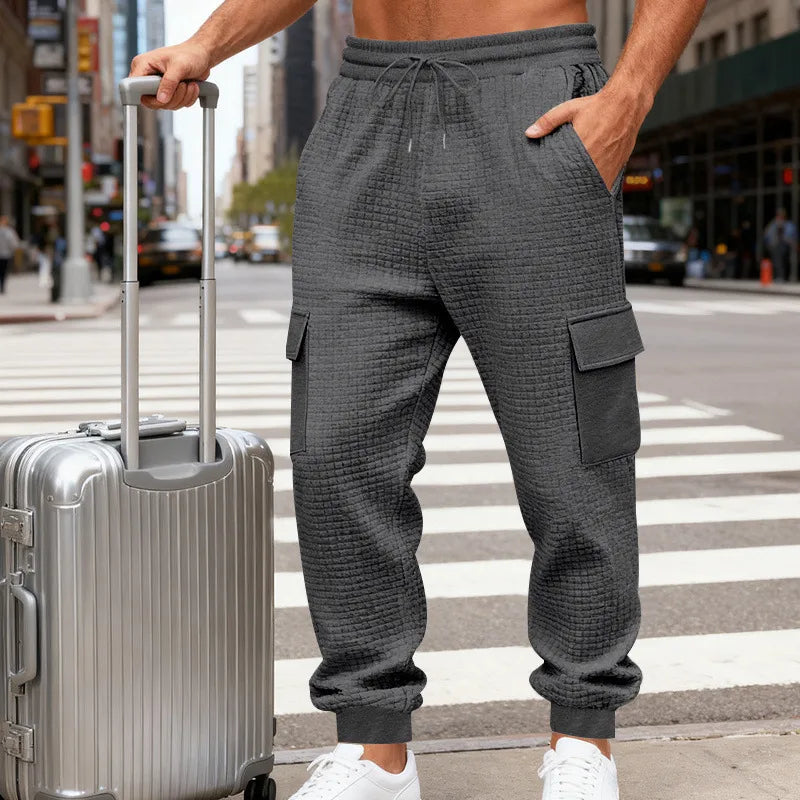 Pantalon De Jogging Homme Décontracté En Polyester Avec Motif Vichy Tissé