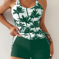 Maillot De Bain Deux Pièces Sexy Imprimé Mode Pour Femmes Avec Cordon De Serrage, Couvrant Le Ventre Et Bikini Dos Nu