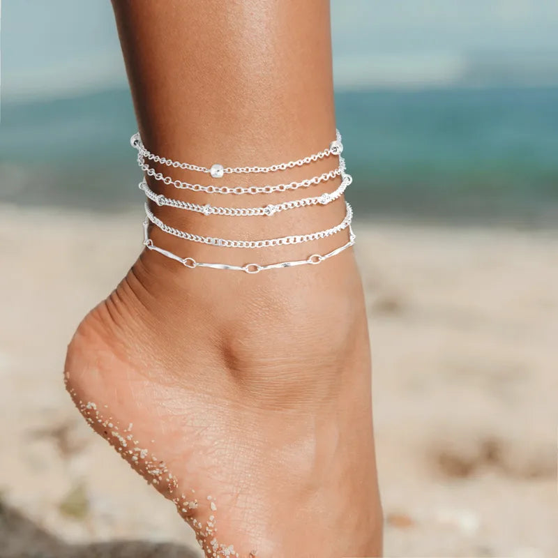 Bracelet de Cheville Simple en Fer Doré – Motif à Pois, Résistant à l'Eau