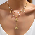 Collier Étoile De Mer En Alliage Avec Gland, Style Marin, Chaîne De Trombones, Finition Plaqué KC Or Pour Femme