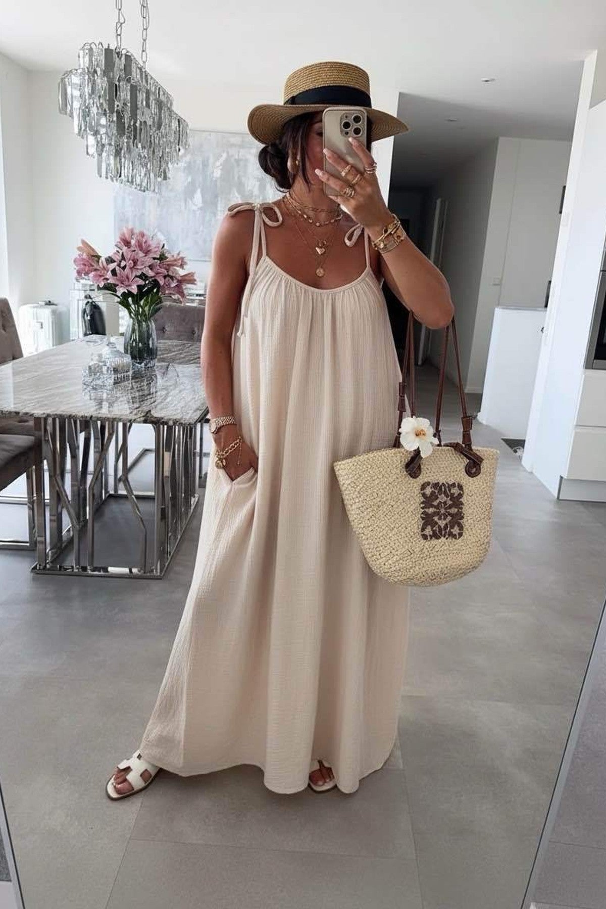 Robe gaze de coton à bretelles