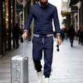 Ensemble De Jogging Homme Décontracté Avec Motif Bande, Couleur Teint En Noir, En Polyester Pour Un Usage Quotidien