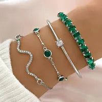 Bracelet Géométrique Femme En Alliage Avec Incrustation Zircon Et Pendentif En Verre, Chaîne Câble, Résistant À L'eau
