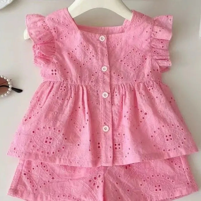 Ensemble Pantalon 2 Pièces Fille Style Princesse Coton – Couleur Unie