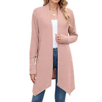 Cardigan Ouvert À Manches Longues Pour Femmes En Coton Et Polyester De Haute Qualité Style Européen Tendance Automnale Couleur Unie