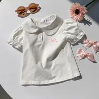 T-shirt Fille À Col Rond En Coton Avec Nœud Papillon Mignon Et Design Élégant Rose