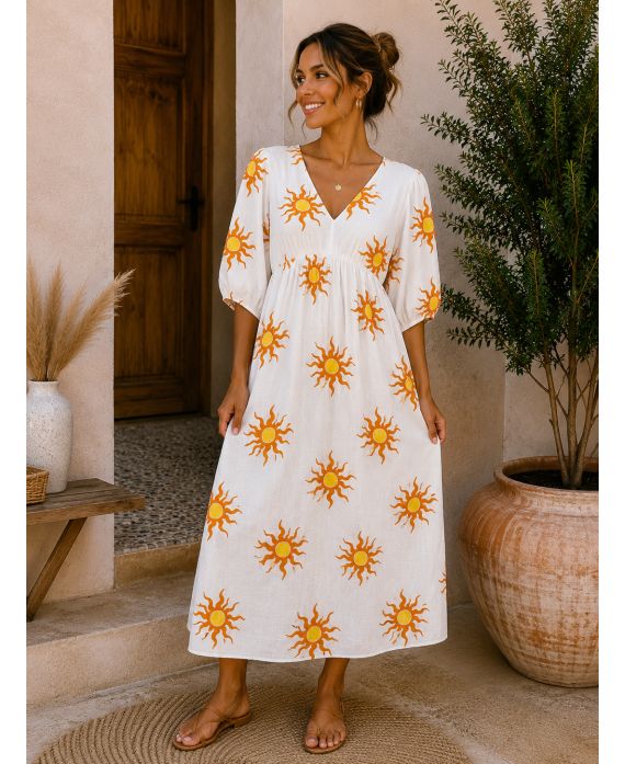 Robe Maxi Col V Imprimé Soleil