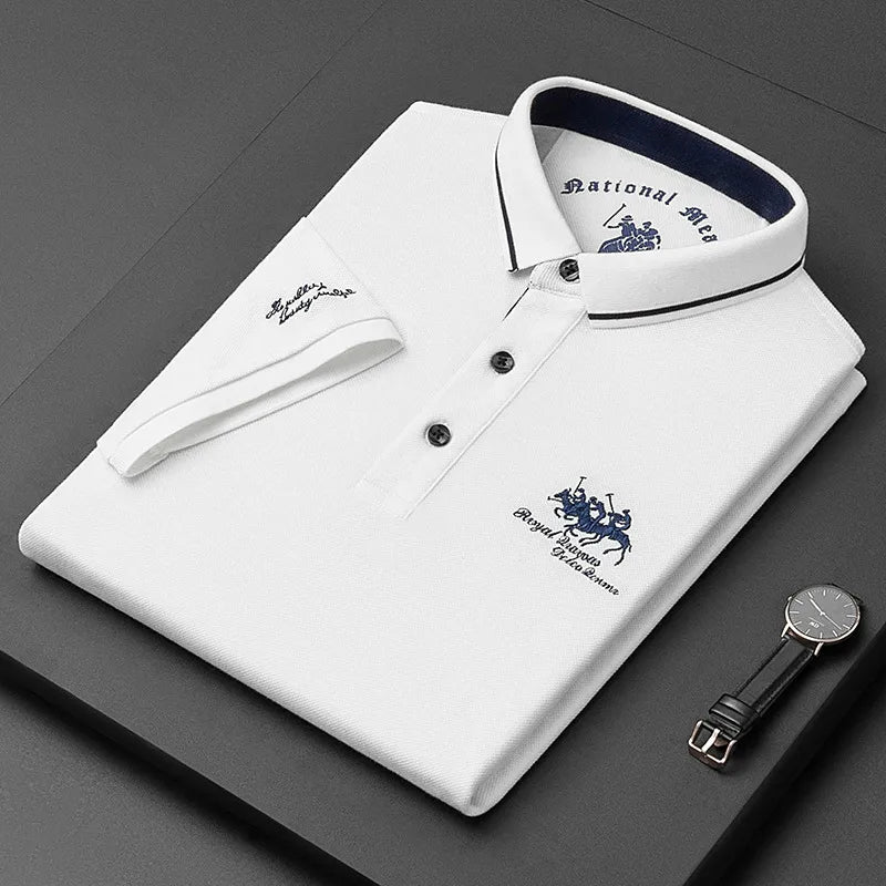 Nouveau T-shirt POLO Brodé de Couleur Pure – Manches Courtes Homme