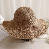 Nouveau Chapeau D'été Femme Chapeau De Soleil Paille Tout-match Protection Solaire Grand Bord Pliant