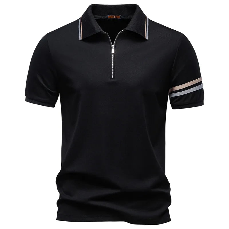 Polo Homme Style Entreprise À Manches Courtes En Rayonne Couleur Unie Avec Fermeture Éclair