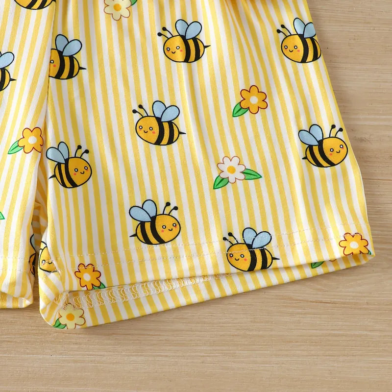 Ensemble 2 Pièces Short Fille Motif Abeille En Polyester