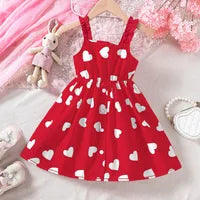 Robe Fille Décontractée En Polyester Rose Fuchsia Imprimée Avec Motif Forme De Cœur Pour La Saint Valentin