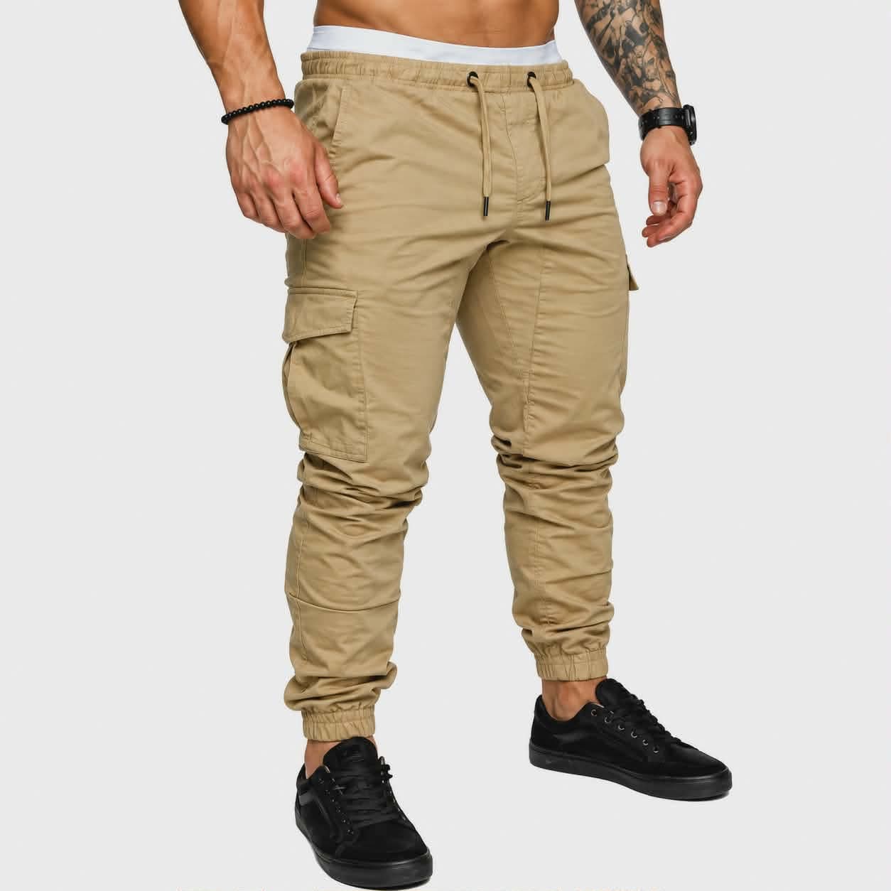 Pantalon Homme – Coupe Large, Multi-Poches, Tissu Twill Coton, Taille Élastique
