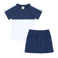 Ensemble Jupe 2 Pièces Fille, Couleur Rose, Manches Courtes, Motif Uni, Coton