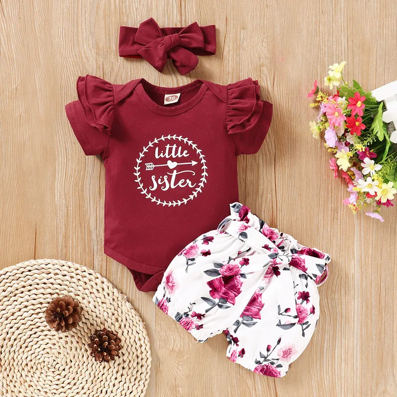 Ensemble Trois Pièces Pour Filles En Coton Avec Manches Courtes Et Imprimé Lettres Style Coréen Printemps Automne