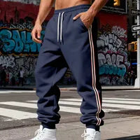 Pantalon De Sport Long Pour Homme En Polyester Avec Rayures Latérales