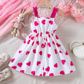 Robe Fille Décontractée En Polyester Rose Fuchsia Imprimée Avec Motif Forme De Cœur Pour La Saint Valentin