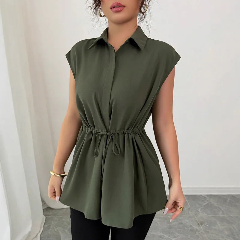 Top Chemise Femme Sans Manches Taille Élastiquée