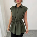 Top Chemise Femme Sans Manches Taille Élastiquée