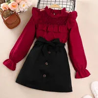 Vêtement De Rue Points Ronds Couleur Unie Mélange De Coton Polyester Filles Vêtements Ensembles