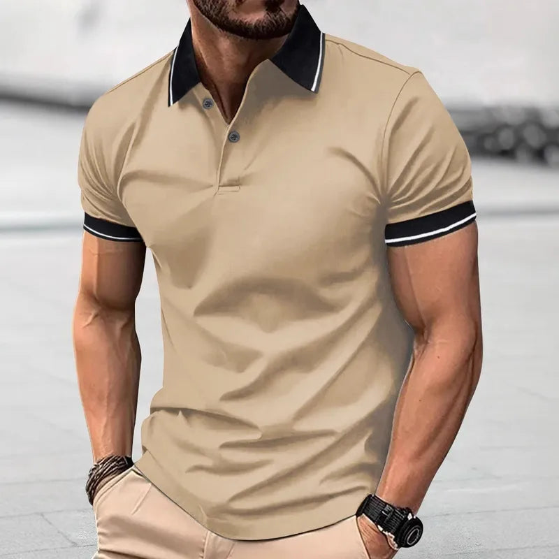 Croix-Border Summer New Hommes T-Chemise Casual Bouton Manches Courtes Jacquard Col Polo D'affaires