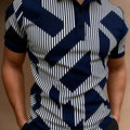 Polo Homme Col Chemise À Impression 3D En Élasthanne, Manches Courtes, Style Décontracté