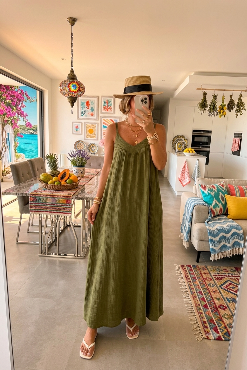 Robe Longue en Gaze de Coton – Élégance Bohème