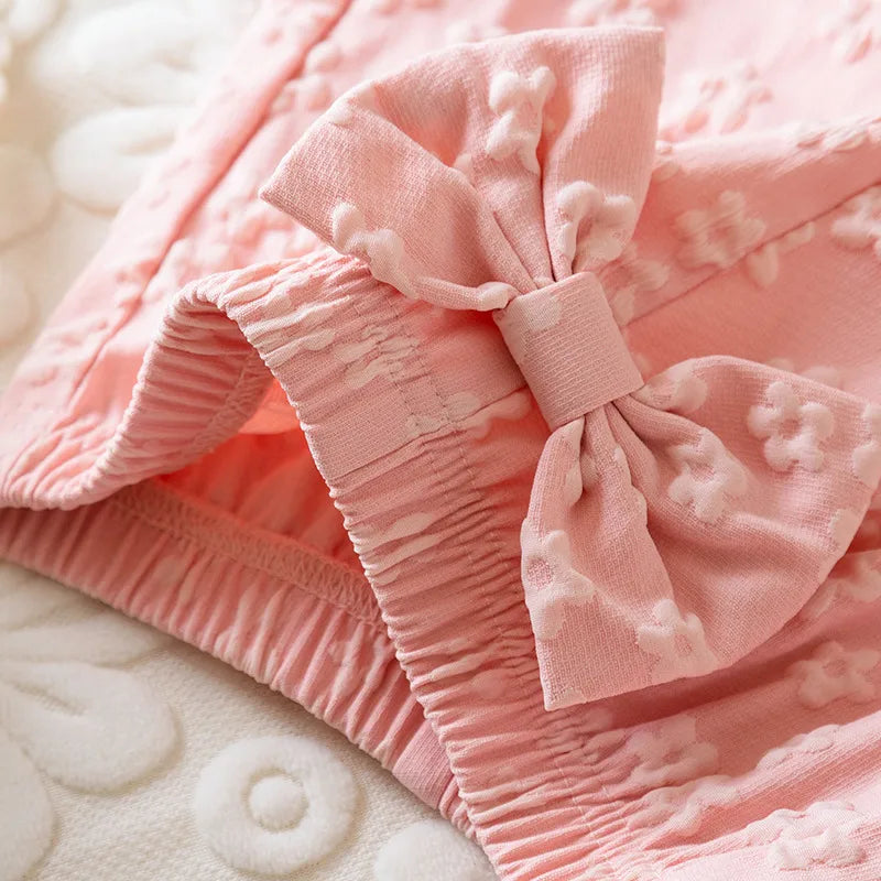 Ensemble Pantalon Sans Manches Avec Nœud Papillon, Motif Fleurs En Polyester, Style Mignon Pour Fille