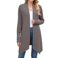 Cardigan Ouvert À Manches Longues Pour Femmes En Coton Et Polyester De Haute Qualité Style Européen Tendance Automnale Couleur Unie