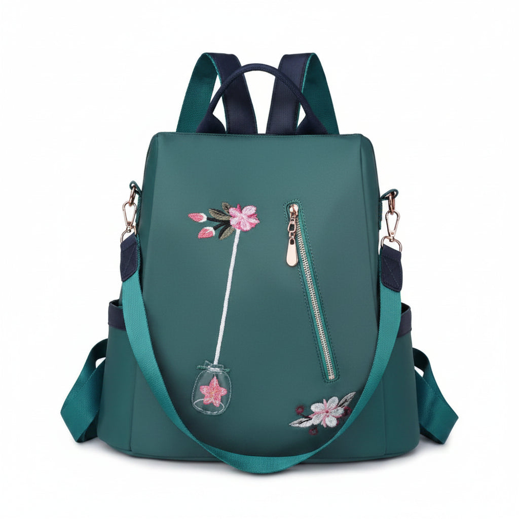 Sac À Dos Femme En Nylon Résistant À L'eau Avec Coutures Décoratives, Idéal Pour Le Printemps