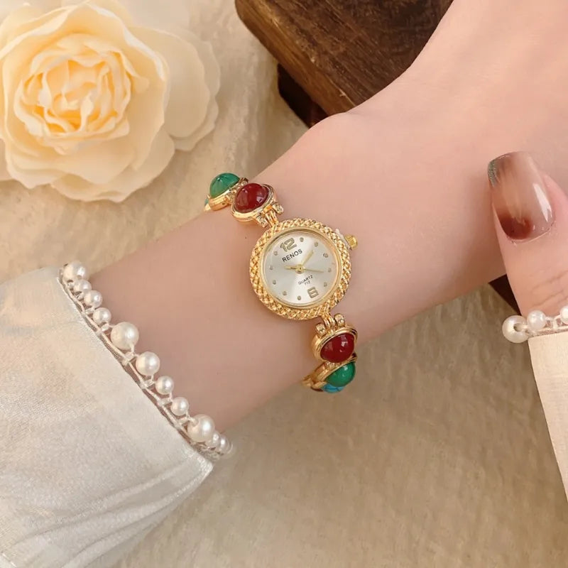 Montre Femme Renos Quartz – Bracelet Bijou Pierres Colorées