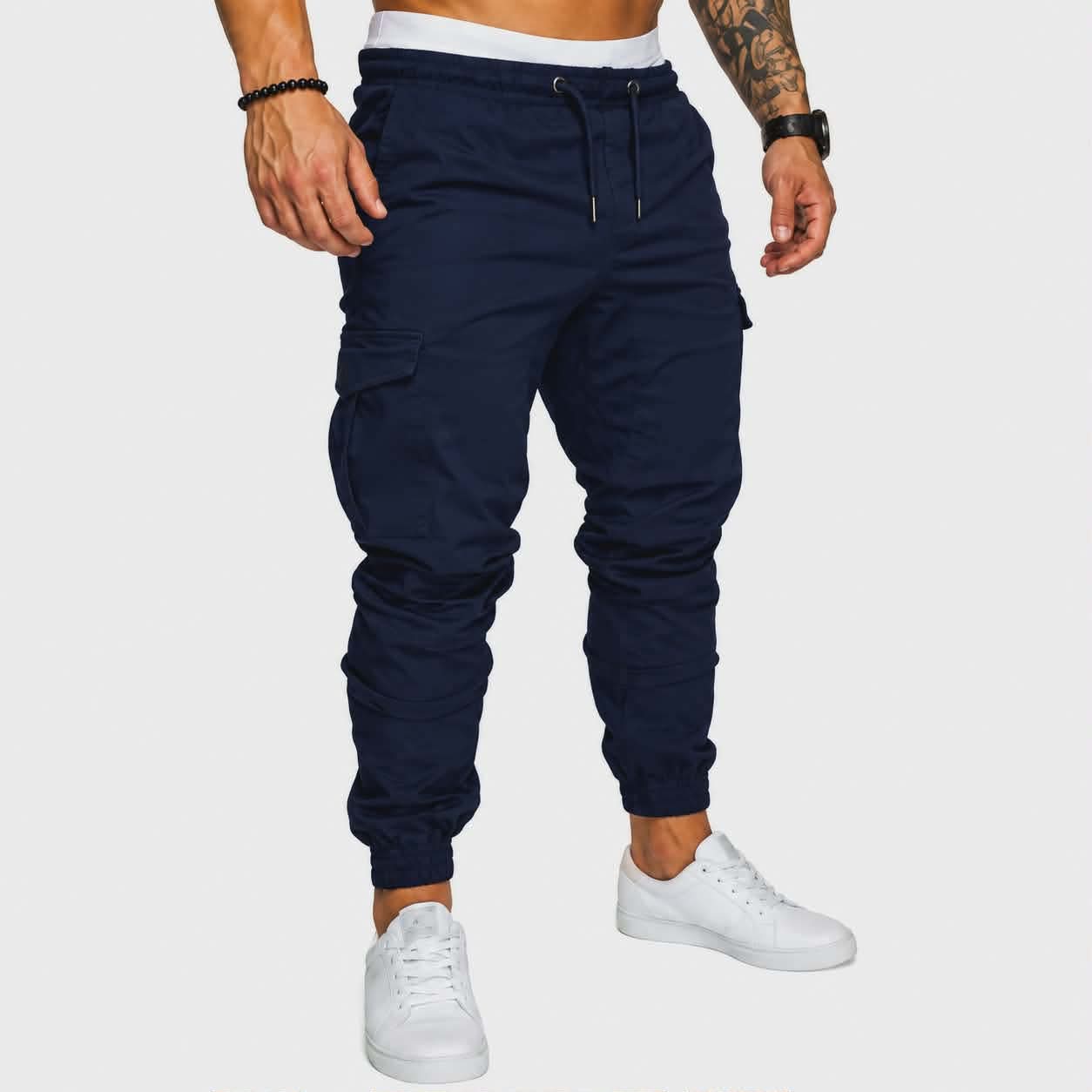 Pantalon Homme – Coupe Large, Multi-Poches, Tissu Twill Coton, Taille Élastique