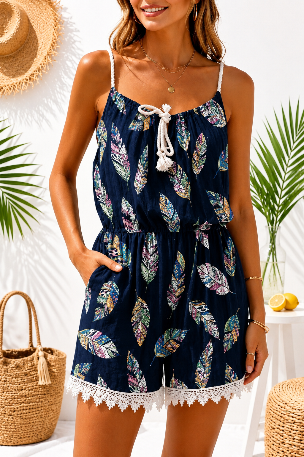 Combishort imprimé à bretelle