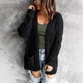 Cardigan Tricoté Femme Manches Longues Twist V-Neck Long Midi Couleur Unie Mode Automne Hiver Décontracté Taille Large