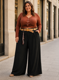 Pantalon élégant en viscose pour femme, ceinturé, parfait pour l'automne/hiver, coupe confort grandes tailles