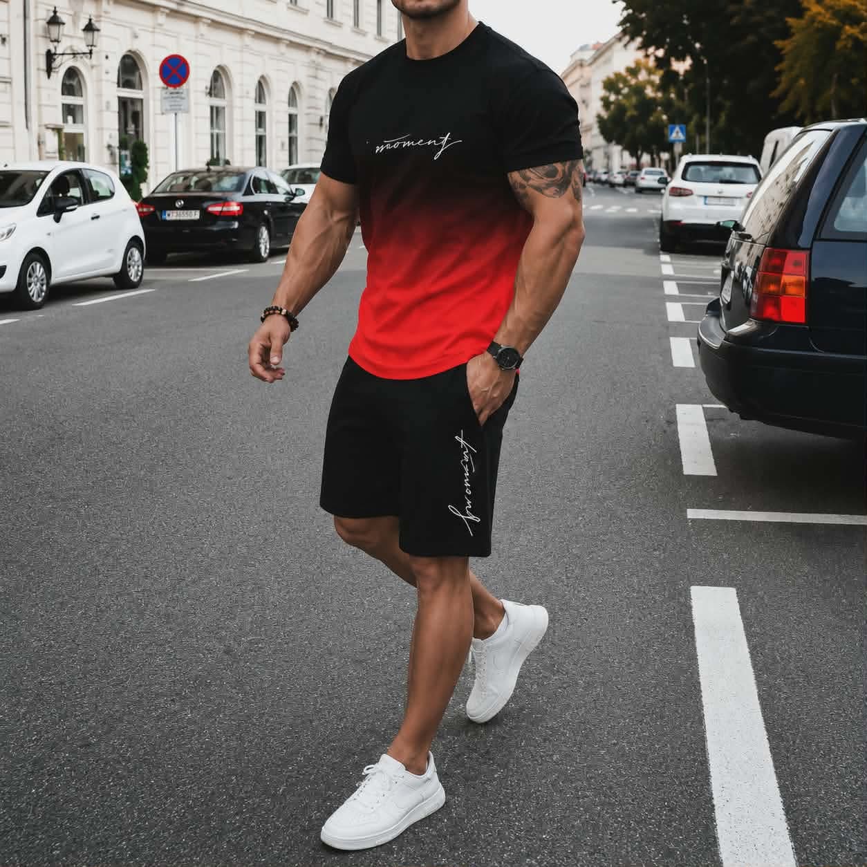 Décontractée Hommes Élégant Style Simple Vêtement De Rue Lettre Polyester Tissu De Maille Ensemble Coordonné De Shorts