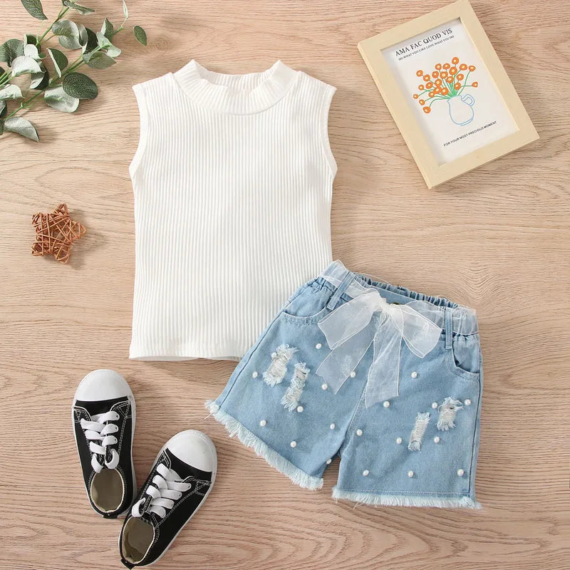 Style Classique Couleur Unie Coton (plus De 30%) Filles Vêtements Ensembles