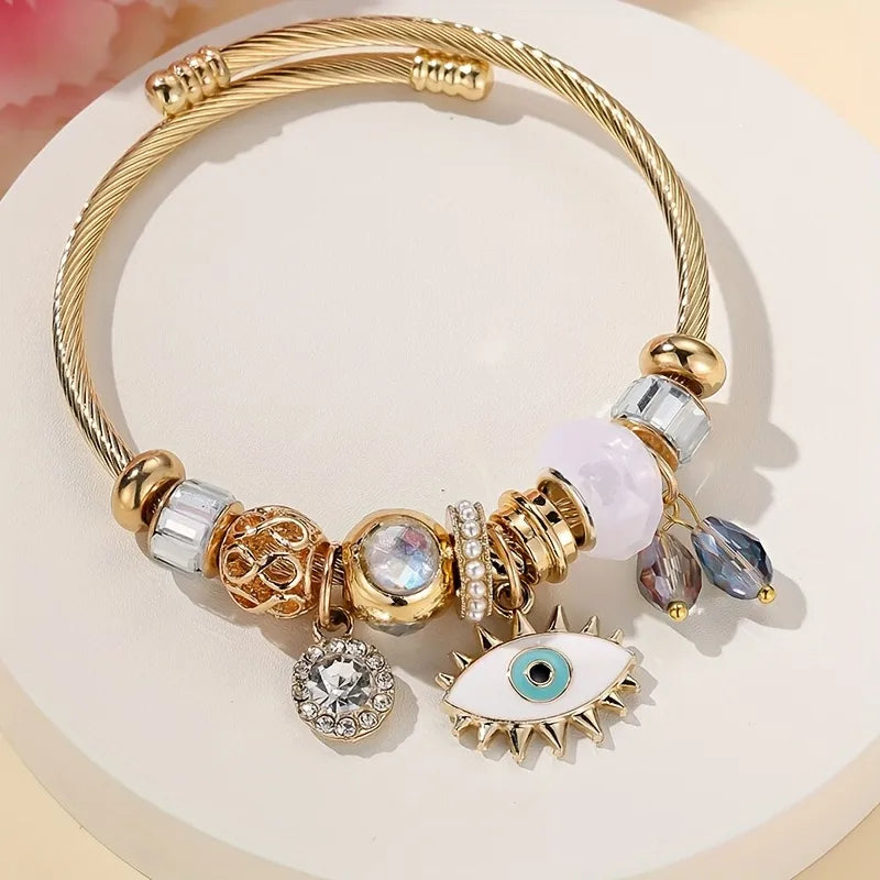 Bracelet De Mode Polyvalent En Alliage Œil Du Diable Plaqué Or KC UV Avec Cristal Artificiel