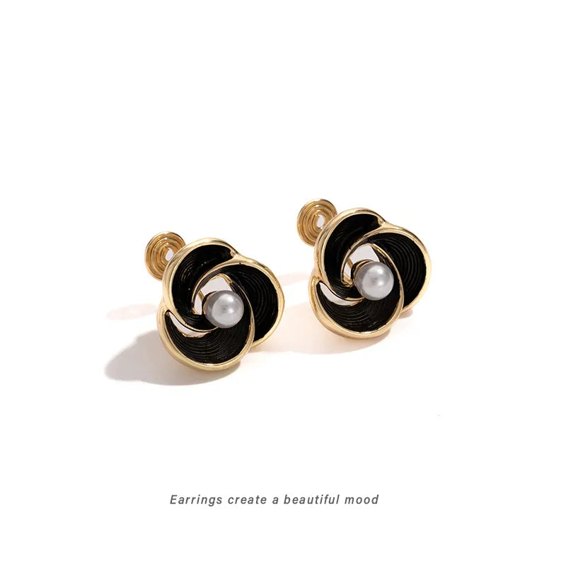 Boucles D'oreilles En Zinc Allié Avec Design Floral Élégant Pour Femmes Sans Perçage Requis Style Gentle Wind Mode Français Vintage