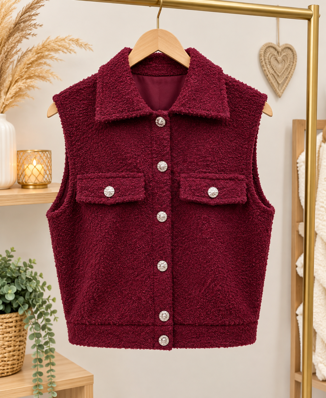 Veste teddy a bouton sans manche