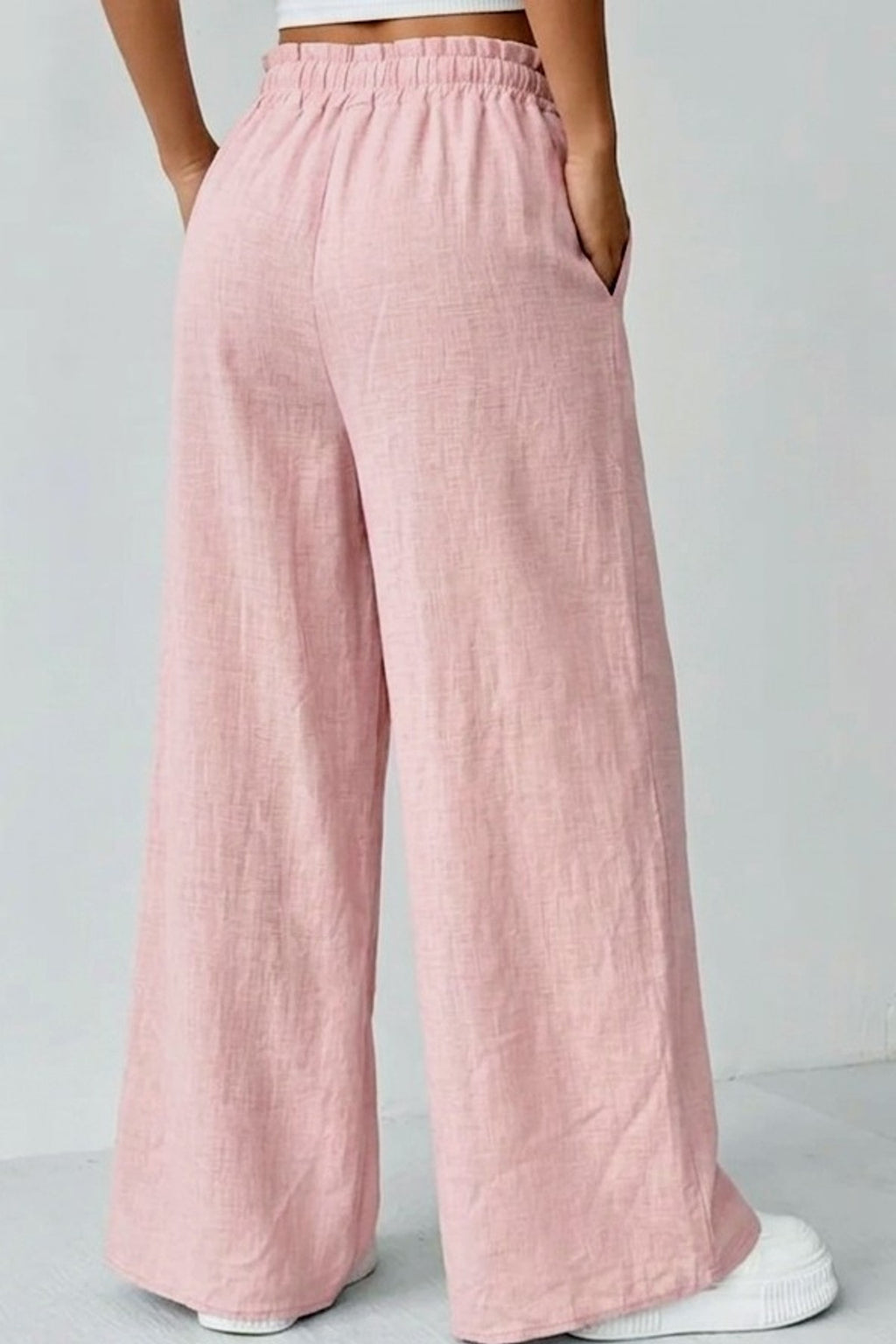 Pantalon large effet lin