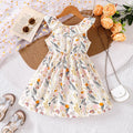 Robe Enfant Fille Style Pastorale À Motif Fleurs En Polyester Avec Manches À Volants Couleur Abricot