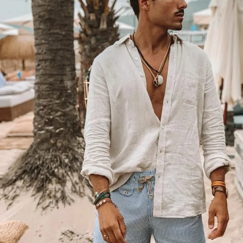 Chemise Lin Homme Manches Longues – Style Décontracté Premium