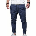 Pantalon De Jogging Homme Décontracté À Rayures En Lin, Longueur Totale, Style Casual Confortable Pour Loisirs