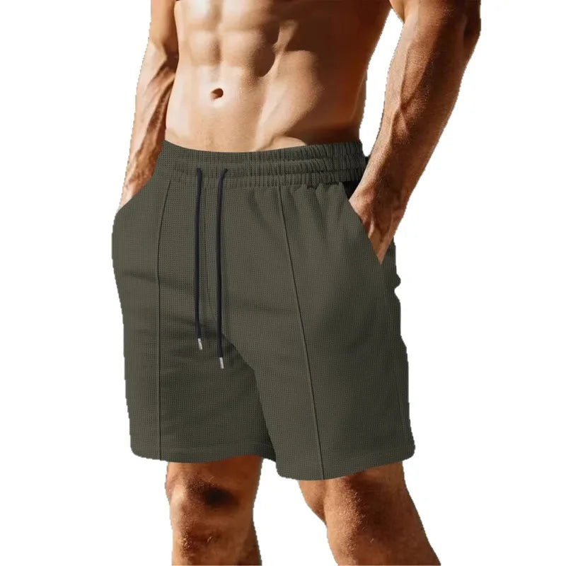 Short Homme Gaufré Cordon Élastique – Style Décontracté Été Plage Piscine Sport