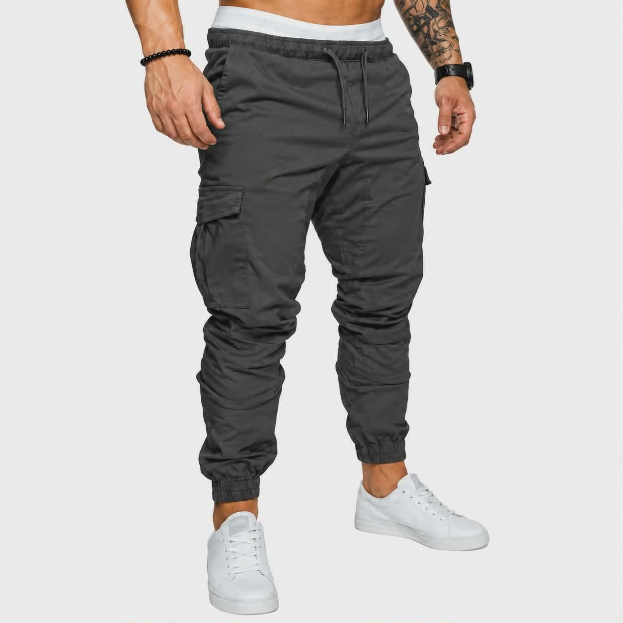 Pantalon Homme – Coupe Large, Multi-Poches, Tissu Twill Coton, Taille Élastique