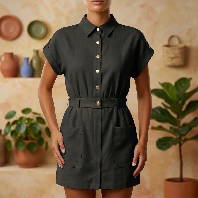 Tunique Femme en Mélange Lin & Coton – Style Bohème Chic (Noir)