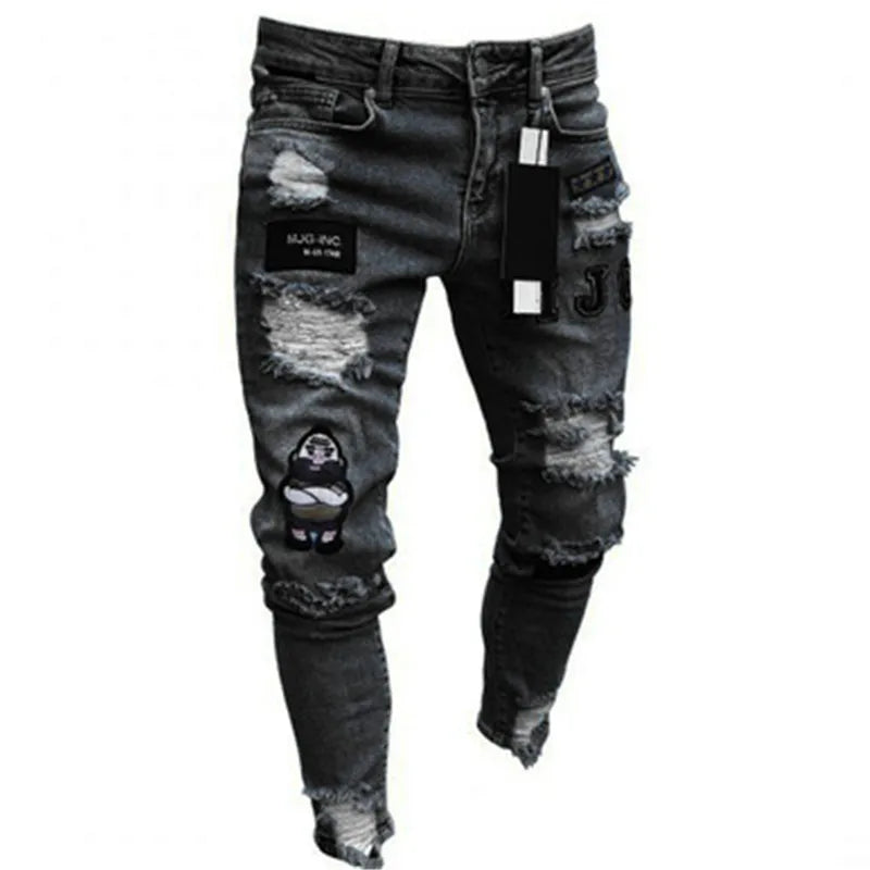 Jeans En Coton Décontractés Pour Hommes – Trous Aux Genoux, Coupe Ajustée, Style Européen