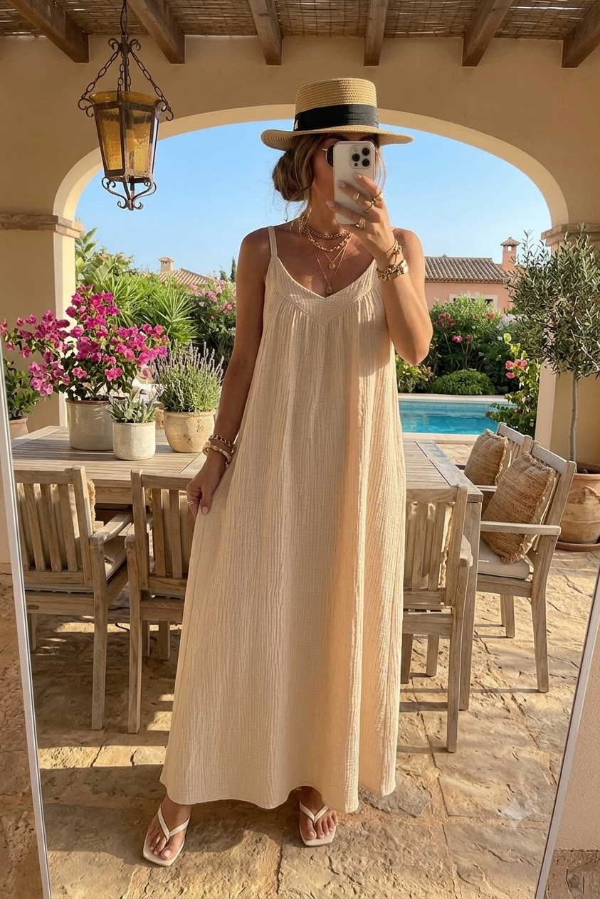 Robe Longue en Gaze de Coton – Élégance Bohème